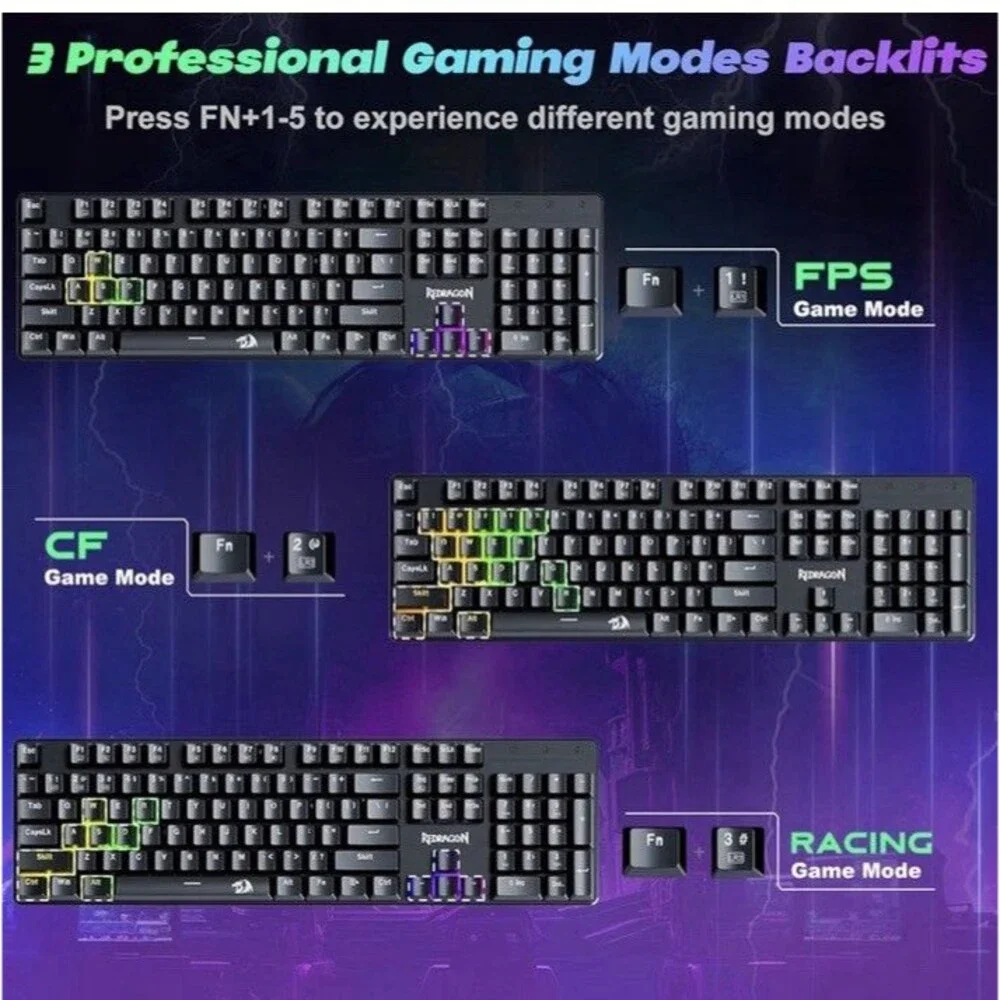 Redragon Mechanical Gaming Keyboard Wired, 11 Programmable Backlit Modes